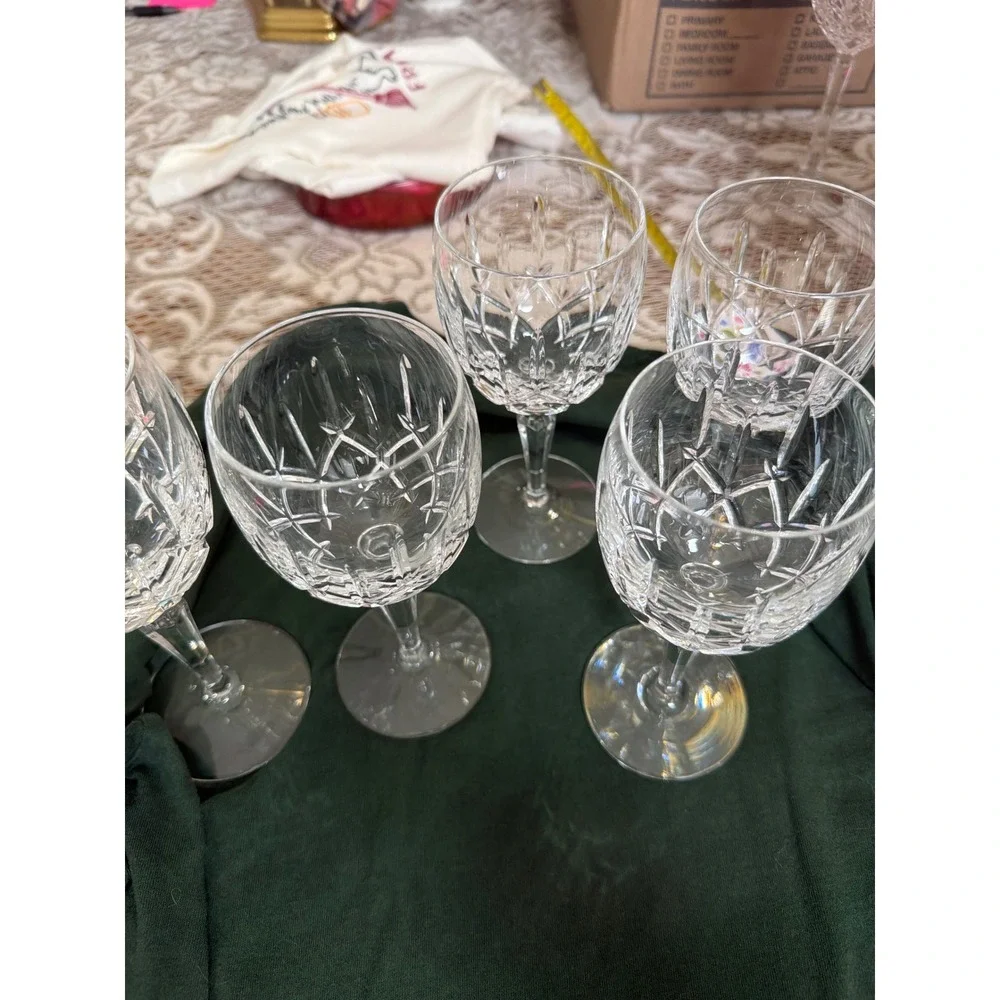 Set of 5 Gorham lady Anne Crystal Wine Goblets Cut Glass Goblets